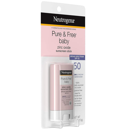 Neutrogena Pure & Free Baby Mineral Sunscreen Stick with Broad Spectrum SPF 50 & Zinc Oxide, Water-Resistant, Hypoallergenic, Paraben-, Dye- & PABA-Free Baby Face & Body Sunscreen, 0.47 oz