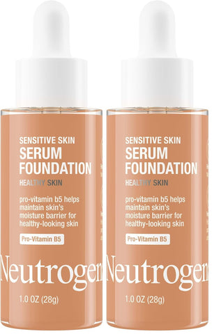 Neutrogena Healthy Skin Sensitive Skin Serum Foundation with Pro-Vitamin B5, Color Correcting & Pore Minimizing Liquid Foundation & Face Serum, Buildable Coverage, Medium/Deep 01, 1 oz (Pack of 2)