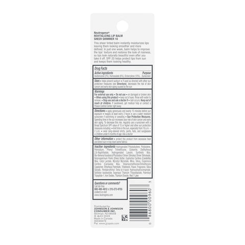 Neutrogena Revitalizing Tinted Lip Balm Broad Spectrum SPF 20 Sunscreen, Moisturizing Lip Balm with a Sheer Tint for Softer, Smoother, Healthier-Looking Lips, Sheer Shimmer 10, .15 oz (Pack of 2)