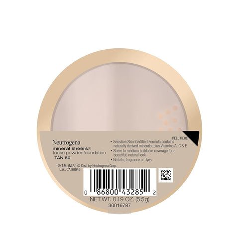 Neutrogena Mineral Sheers Lightweight Loose Powder Makeup Foundation with Vitamins A, C, & E, Sheer to Medium Buildable Coverage, Skin Tone Enhancer, Face Redness Reducer, Tan 80,.19 oz