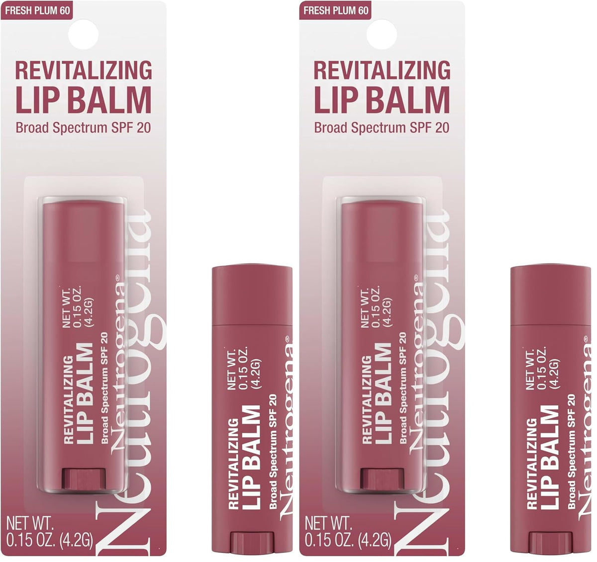 Neutrogena Revitalizing Tinted Lip Balm with SPF 20, Hydrating Tinted Lip Care with Sunscreen, Moisturizing Sheer Tint for Softer, Healthier-Looking Lips, Sheer Fresh Plum 60, 0.15 oz (Pack of 2)