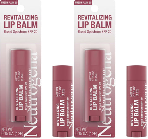 Neutrogena Revitalizing Tinted Lip Balm with SPF 20, Hydrating Tinted Lip Care with Sunscreen, Moisturizing Sheer Tint for Softer, Healthier-Looking Lips, Sheer Fresh Plum 60, 0.15 oz (Pack of 2)