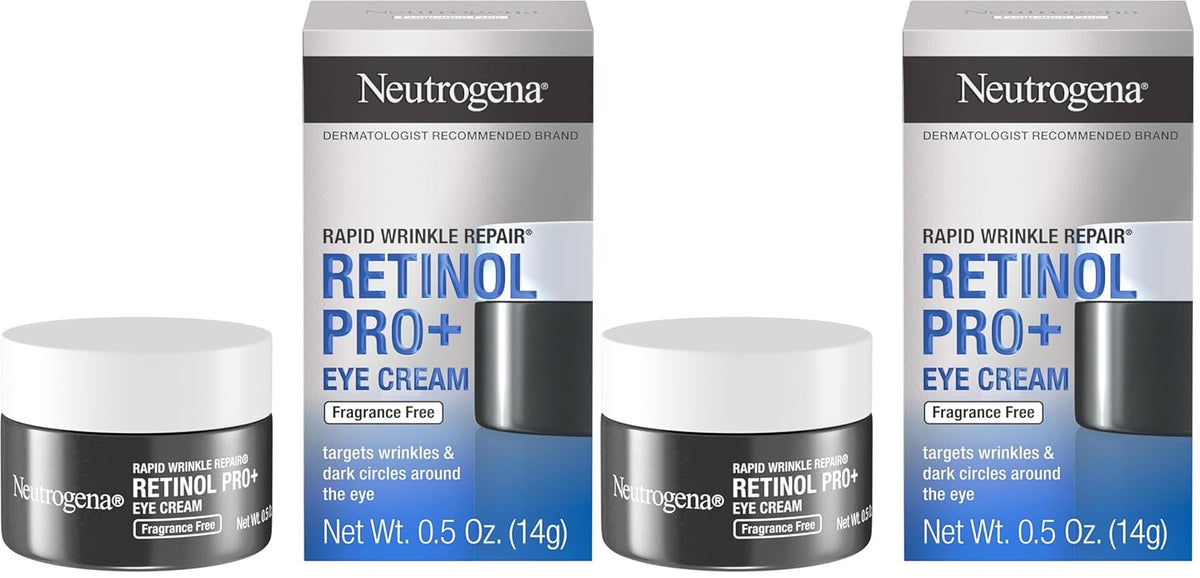 Neutrogena Rapid Wrinkle Repair Retinol Pro+ Anti-Wrinkle Eye Cream,Targeted Eye Cream for Wrinkles & Dark Circles,Formulated without Fragrance,Dyes,Phthalates,and Parabens,0.5 oz,(Pack of 2)