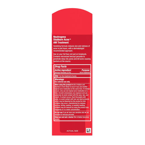 Neutrogena Stubborn Acne AM Face Treatment with 2.5% Micronized Benzoyl Peroxide Acne Medication, Oil-Free Daily Facial Treatment Reduces Size & Redness of Breakouts, Paraben-Free, 2.0 oz (Pack of 12)