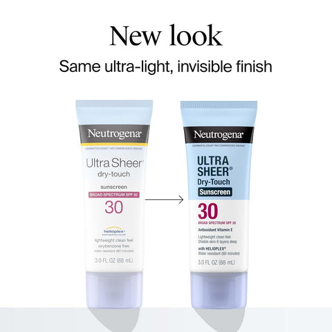 Neutrogena Ultra Sheer Dry-Touch Sunscreen SPF 30 for Face & Body, Lightweight Non Greasy Broad Spectrum UVA/UVB Protection, No White Cast, Water Resistant (80 Min) Travel Sunscreen Lotion, 3 fl oz