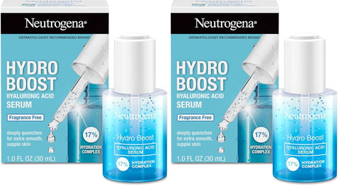 Neutrogena Hydro Boost Hyaluronic Acid Serum for Face & Neck,Lightweight Daily Hydrating Serum with Hyaluronic Acid for Dry Skin,Oil-Free,Non-Comedogenic,Fragrance-Free,1 fl. oz,(Pack of 2)