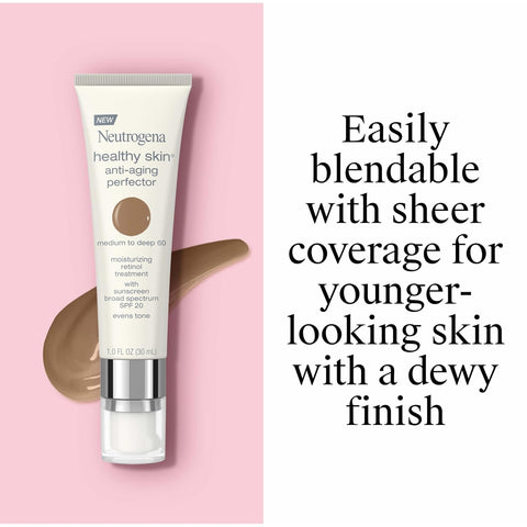 Neutrogena Healthy Skin Anti-Aging Perfector Tinted Facial Moisturizer and Retinol Treatment with Broad Spectrum SPF 20 Sunscreen with Titanium Dioxide, 60 Medium to Deep, 1 fl. oz
