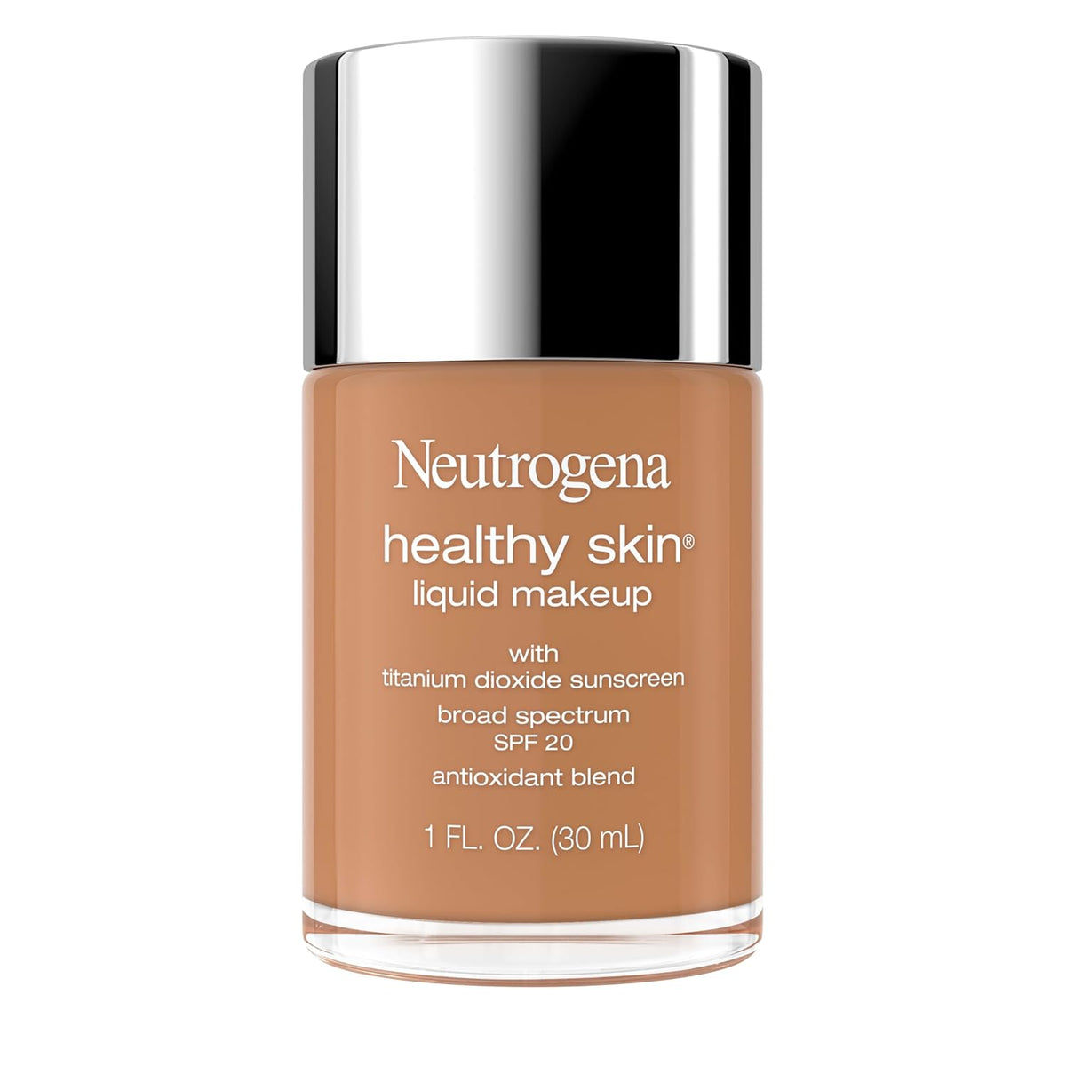 Neutrogena Healthy Skin Liquid Foundation Makeup Broad Spectrum SPF 20 Sunscreen, Medium Coverage, Vit B5, Antioxidants, All Day Wear, Warm Bronze 420W, 1 fl. oz