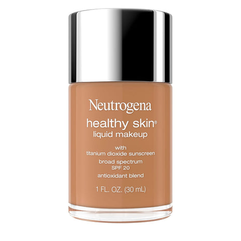 Neutrogena Healthy Skin Liquid Foundation Makeup Broad Spectrum SPF 20 Sunscreen, Medium Coverage, Vit B5, Antioxidants, All Day Wear, Warm Bronze 420W, 1 fl. oz