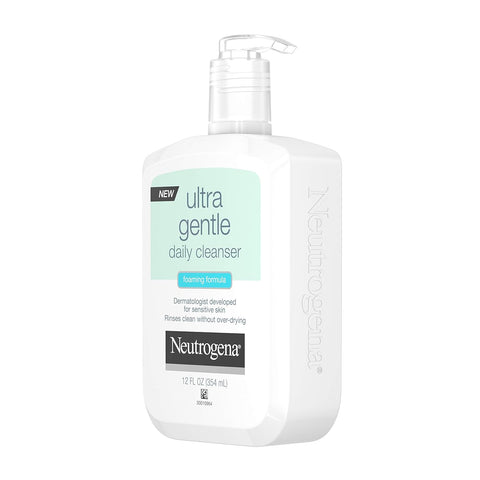 Neutrogena Ultra Gentle Foaming Facial Cleanser, Daily Face Wash for Sensitive Skin, Gently Removes Dirt, Oil & Makeup Without Over-Drying, Fragrance-Free, 12 fl. Oz (Pack of 2)