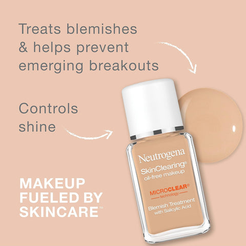 Neutrogena SkinClearing Oil-Free Acne and Blemish Fighting Liquid Foundation with Salicylic Acid Acne Medicine, Shine Controlling, for Acne Prone Skin, 80 Medium Beige, 1 fl. oz