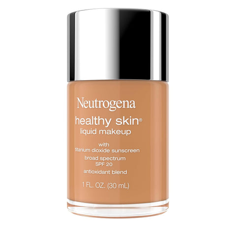 Neutrogena Healthy Skin Liquid Foundation Makeup Broad Spectrum SPF 20 Sunscreen, Medium Coverage, Vit B5, Antioxidants, All Day Wear, Golden Tan 410W, 1 fl. oz
