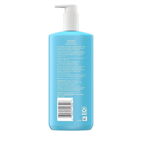 Neutrogena Hydro Boost Body Gel Cream,Hydrating Body Lotion with Hyaluronic Acid for Sensitive Skin,Fragrance-Free Hyaluronic Acid Moisturizer,16 oz,(Pack of 4)