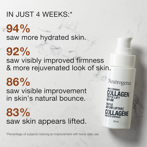 Neutrogena Rapid Firming Collagen Triple Lift Face Serum, Hydrating Serum with Collagen & AHP Amino Acid to visibly Firm & Smooth Skin, Lightweight, Mineral Oil- & Dye-Free, 1 fl. oz
