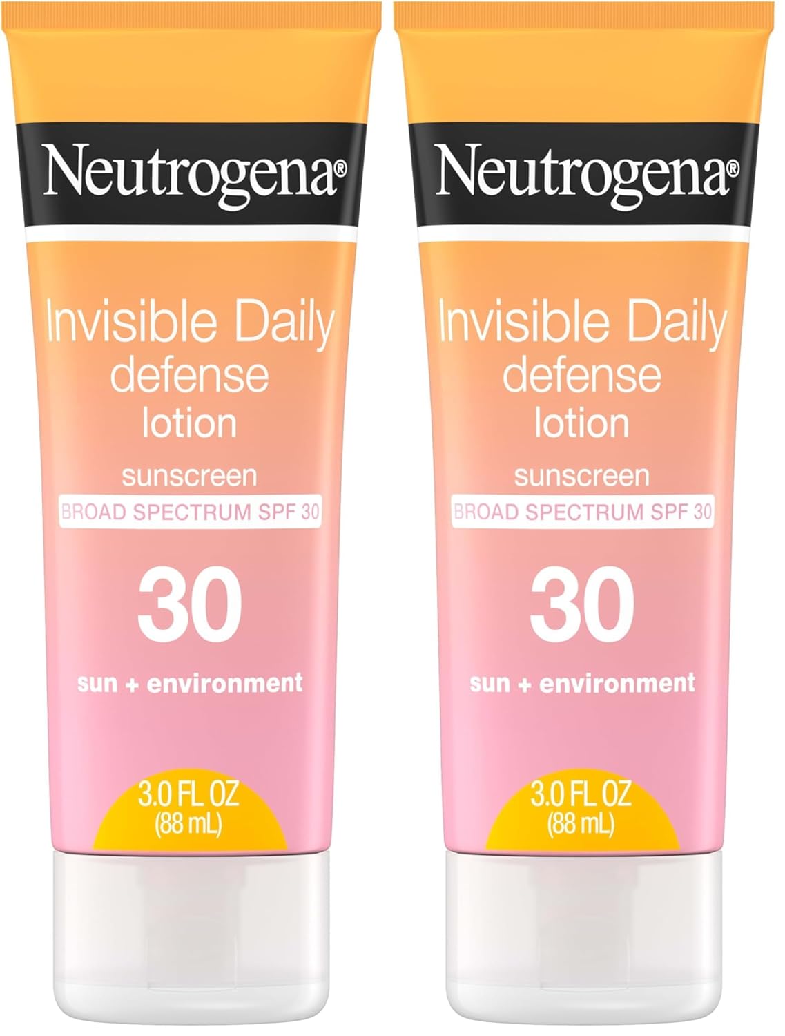 Neutrogena Invisible Daily Defense Sunscreen Lotion, Broad Spectrum SPF 30, Oxybenzone-Free & Water-Resistant, Sun & Environmental Aggressor Protection, Antioxidant Complex, 3.0 fl. oz (Pack of 2)