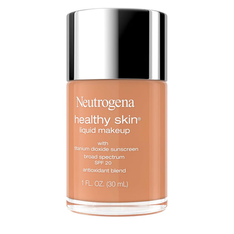 Neutrogena Healthy Skin Liquid Foundation Makeup Broad Spectrum SPF 20 Sunscreen, Medium Coverage, Vit B5, Antioxidants, All Day Wear, Soft Tan 400C, 1 fl. oz