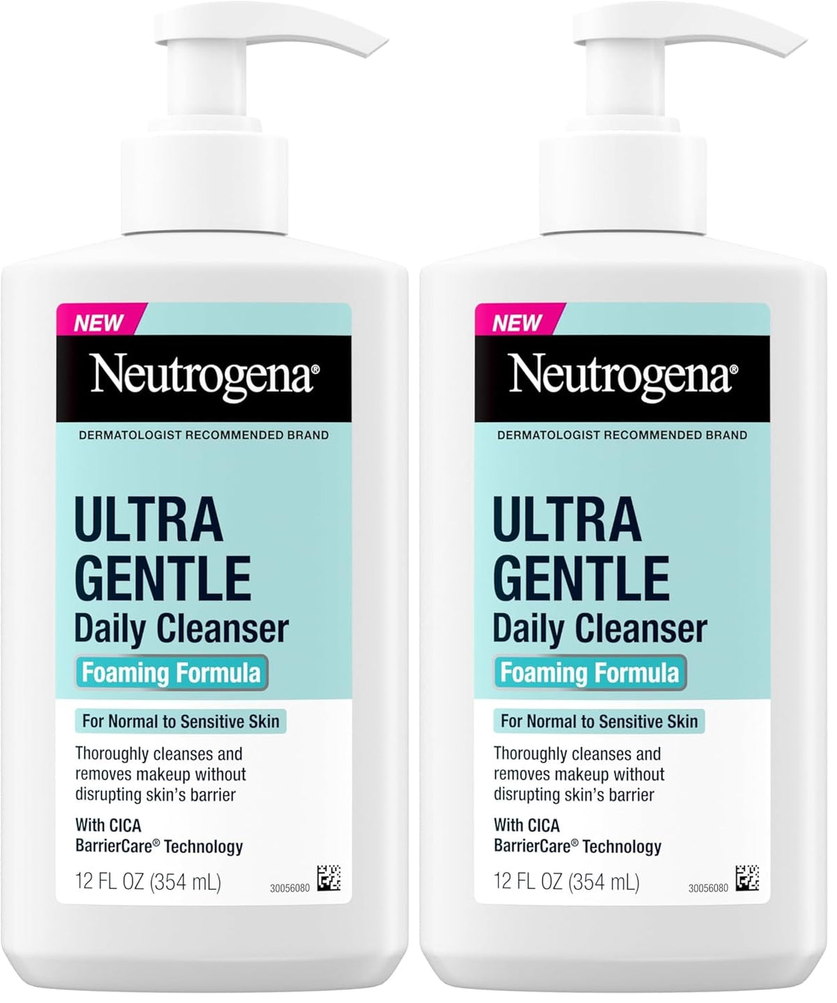 Neutrogena Ultra Gentle Foaming Facial Cleanser, Daily Face Wash for Sensitive Skin, Gently Removes Dirt, Oil & Makeup Without Over-Drying, Fragrance-Free, 12 fl. Oz (Pack of 2)