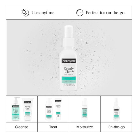 Neutrogena Evenly Clear Clarifying Hypochlorous Acid Spray, Purifying Face & Body Mist Helps Refresh Acne-Prone Skin While Fighting Impurities Anytime, Anywhere, 4 fl. oz