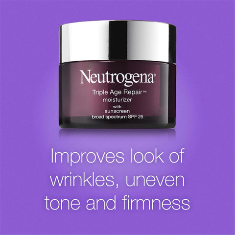 Neutrogena Triple Age Repair Face Moisturizer - with Hexinol Technology & Vitamin C, Anti-Wrinkle Face Cream with SPF 25, Visibly Reduces Wrinkles & Firms Skin, 1.7 oz (Pack of 12)