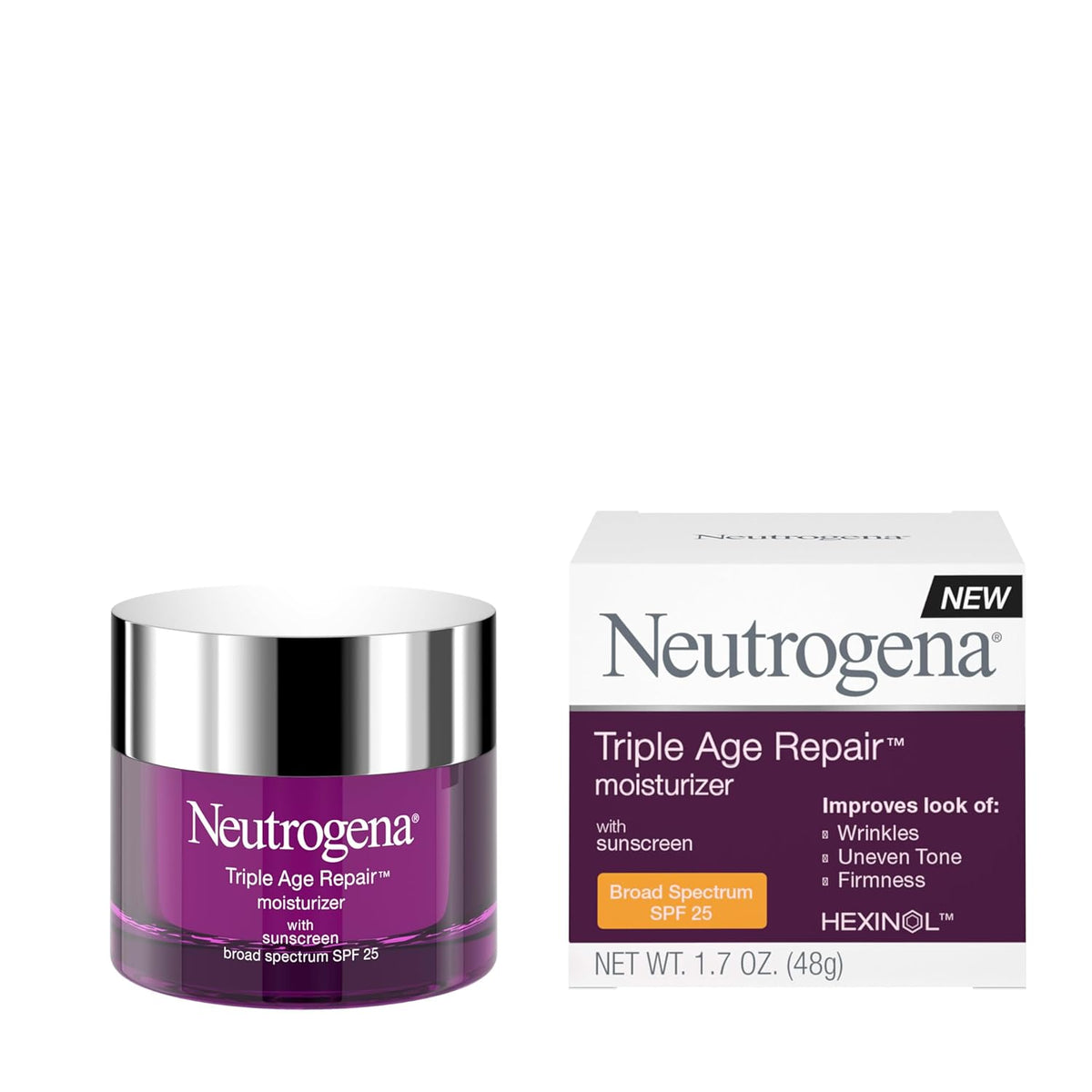Neutrogena Triple Age Repair Face Moisturizer - with Hexinol Technology & Vitamin C, Anti-Wrinkle Face Cream with SPF 25, Visibly Reduces Wrinkles & Firms Skin, 1.7 oz (Pack of 12)
