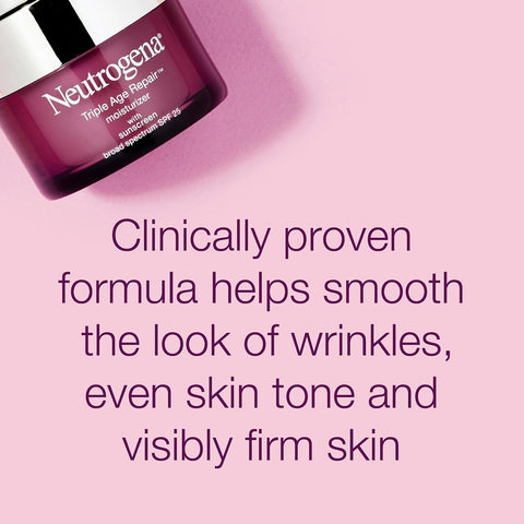 Neutrogena Triple Age Repair Face Moisturizer - with Hexinol Technology & Vitamin C, Anti-Wrinkle Face Cream with SPF 25, Visibly Reduces Wrinkles & Firms Skin, 1.7 oz (Pack of 12)