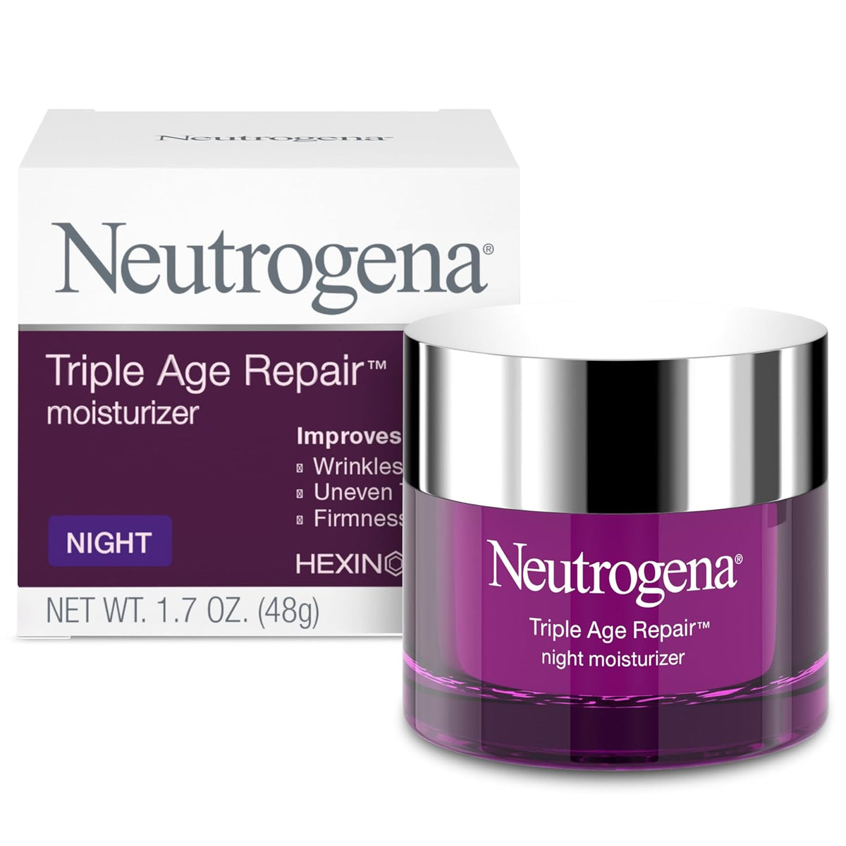 Neutrogena Triple Age Repair Night Face Moisturizer - with Hexinol Technology & Vitamin C, Anti-Wrinkle Face Cream, Visibly Reduces the look Wrinkles & Firms Skin While You Sleep, 1.7 oz (Pack of 12)