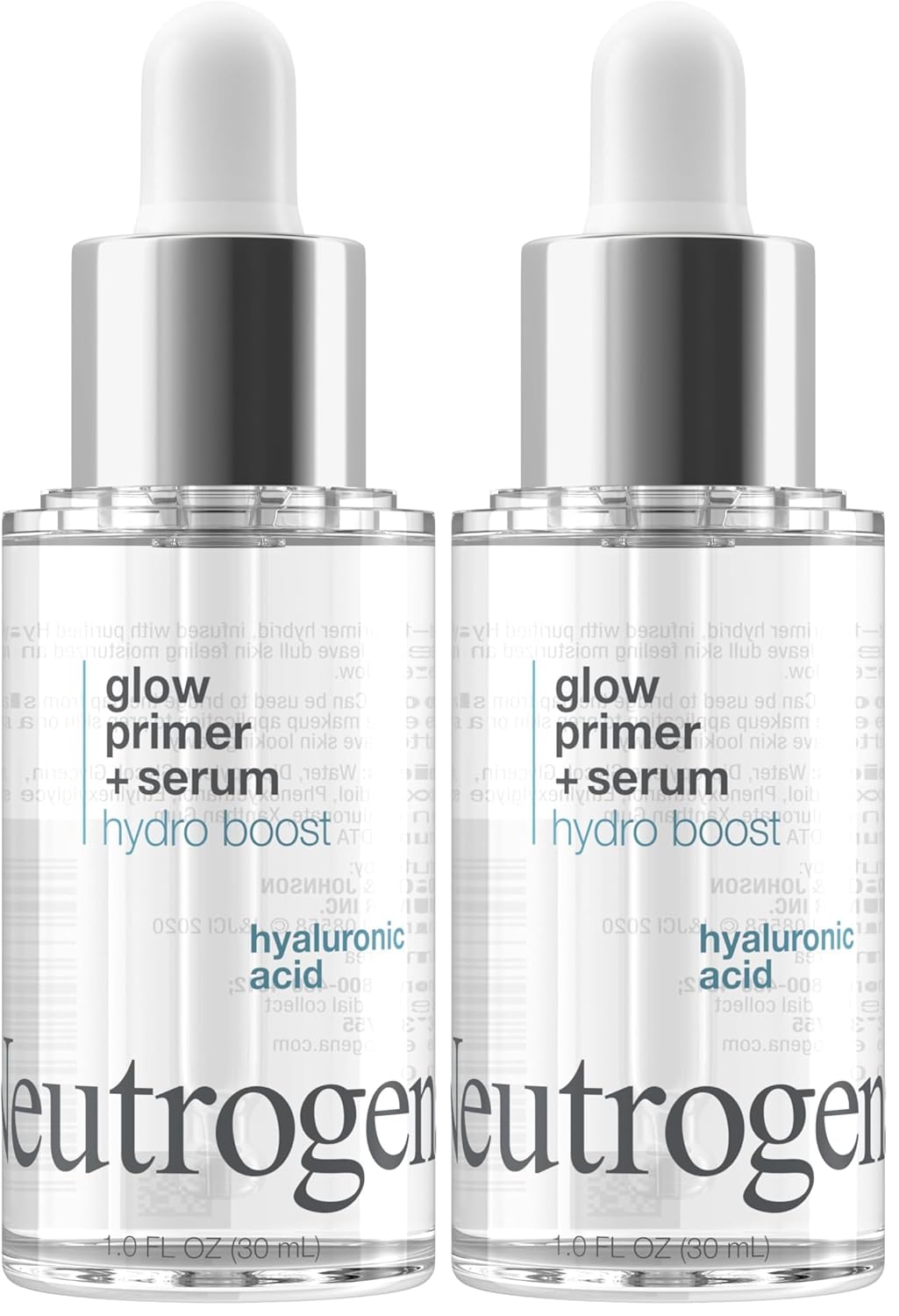 Neutrogena Hydro Boost Glow Booster Primer & Serum, Hydrating & Moisturizing Face Serum-to-Primer Hybrid, Infused with Purified Hyaluronic Acid & Designed to Instantly Hydrate, 1.0 fl. oz (Pack of 2)