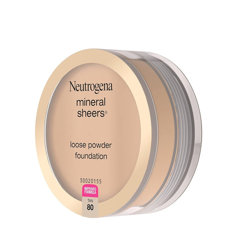 Neutrogena Mineral Sheers Lightweight Loose Powder Makeup Foundation with Vitamins A, C, & E, Sheer to Medium Buildable Coverage, Skin Tone Enhancer, Face Redness Reducer, Tan 80,.19 oz