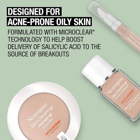 Neutrogena SkinClearing Pressed Mineral Powder Compact for Acne Prone Skin, Oil Absorbing Acne Makeup with Salicylic Acid helps to Cover, Treat & Prevent Breakouts, Chestnut 135,. 38 oz