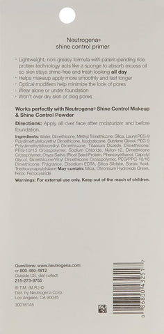 Neutrogena Shine Control Mattifying Liquid Face Primer for Oily Skin, Lightweight, Non-Comedogenic and Non-Greasy Pore and Makeup Primer with Oil-Absorbing Rice Protein, 1 fl. oz