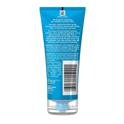 Neutrogena Hydrating Eye Makeup Remover Lotion, Gentle Daily Makeup Remover with Skin-Soothing Aloe and Cucumber Extracts to Remove Even Waterproof Mascara, Fragrance-Free, 3 oz