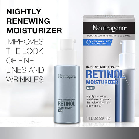 Neutrogena Retinol Face Moisturizer Cream, Rapid Wrinkle Repair, Anti-Wrinkle Night Moisturizer, Anti-Wrinkle Face & Neck Cream Moisturizer with Hyaluronic Acid & Retinol, Paraben-Free, 1 fl. oz