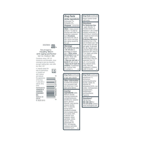Neutrogena Healthy Skin Anti-Aging Perfector Tinted Facial Moisturizer and Retinol Treatment with Broad Spectrum SPF 20 Sunscreen with Titanium Dioxide, 50 Tan to Medium, 1 fl. oz