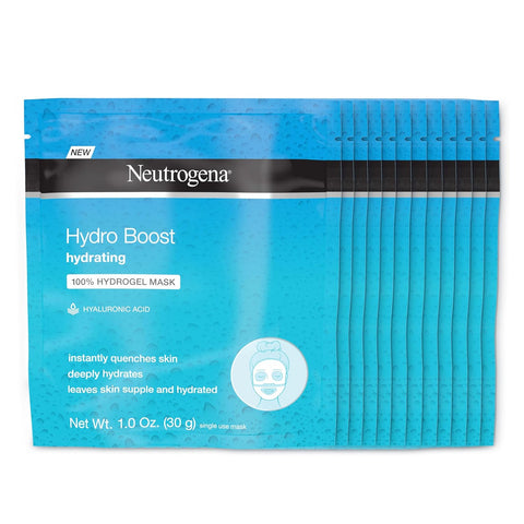 Neutrogena Hydro Boost Hydrating 100% Hydrogel Sheet Mask for Face, Moisturizing Gel Face Mask with Hyaluronic Acid for Dry Skin, Gentle, Non-Comedogenic, 1 oz, Pack of 12