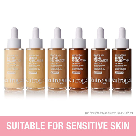 Neutrogena Healthy Skin Sensitive Skin Serum Foundation with Pro-Vitamin B5, Color Correcting & Pore Minimizing Liquid Foundation & Face Serum, Buildable Coverage, Light/Medium 03, 1 oz