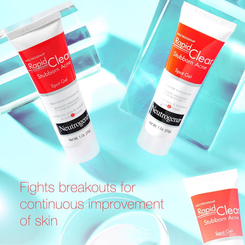 Neutrogena Rapid Clear Stubborn Acne Spot Treatment Gel with Maximum Strength 10% Benzoyl Peroxide Acne Treatment Medication, Pimple Cream for Acne Prone Skin Care, 1 oz, 2 Pack
