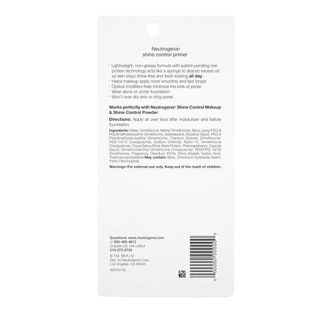 Neutrogena Shine Control Mattifying Liquid Face Primer for Oily Skin, Lightweight, Non-Comedogenic and Non-Greasy Pore and Makeup Primer with Oil-Absorbing Rice Protein, 1 fl. oz