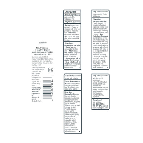 Neutrogena Healthy Skin Anti-Aging Perfector - with Retinol, Tinted Moisturizer with SPF 20 & Sheer Coverage that Smooths Skin Texture & Reduces the Look of Fine Lines, Natural to Tan (40), 1oz (30mL)