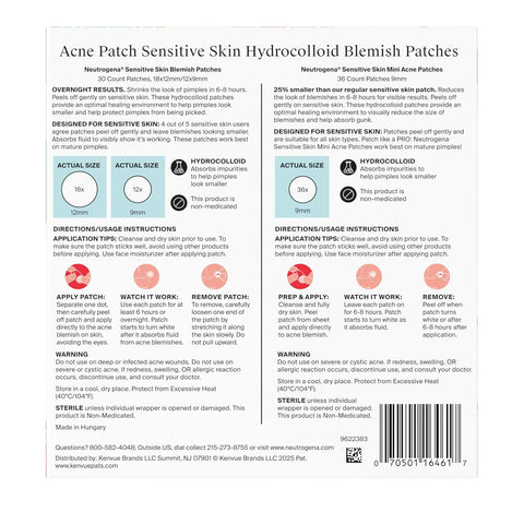 Neutrogena Flawless Fix Sensitive Skin Acne Patch Duo Set, Hydrocolloid Pimple Patches to Protect and Shrink Pimples Overnight, Includes 30 Count Variety Pack & 36 Mini Patches, 66 Count