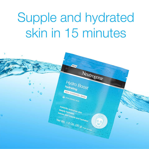 Neutrogena Hydro Boost Hydrating 100% Hydrogel Sheet Mask for Face, Moisturizing Gel Face Mask with Hyaluronic Acid for Dry Skin, Gentle, Non-Comedogenic, 1 oz, Pack of 12