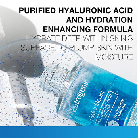 Neutrogena Hydro Boost Hyaluronic Acid Serum for Face & Neck,Lightweight Daily Hydrating Serum with Hyaluronic Acid for Dry Skin,Oil-Free,Non-Comedogenic,Fragrance-Free,1 fl. oz,(Pack of 2)