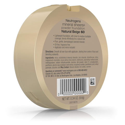 Neutrogena Mineral Sheers Powder Foundation, Natural Beige 60, 0.34 Ounce