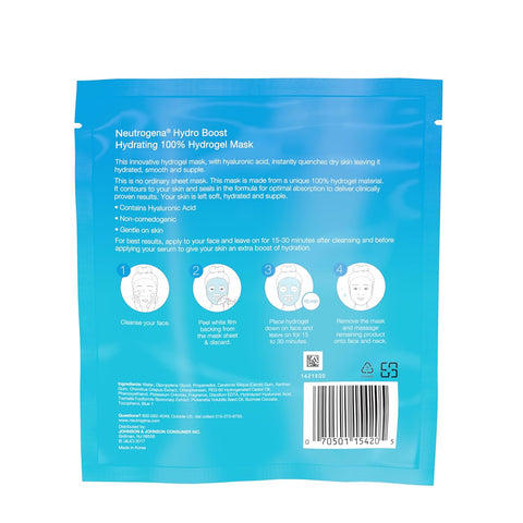 Neutrogena Hydro Boost Hydrating 100% Hydrogel Sheet Mask for Face, Moisturizing Gel Face Mask with Hyaluronic Acid for Dry Skin, Gentle, Non-Comedogenic, 1 oz, Pack of 12