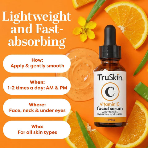 TruSkin Vitamin C Serum for Face – Anti Aging Face Serum with Hyaluronic Acid & Vitamin E – Brightening Formula for Improving Appearance of Dark Spots, Fine Lines & Wrinkles – All Skin Types, 2 Fl Oz