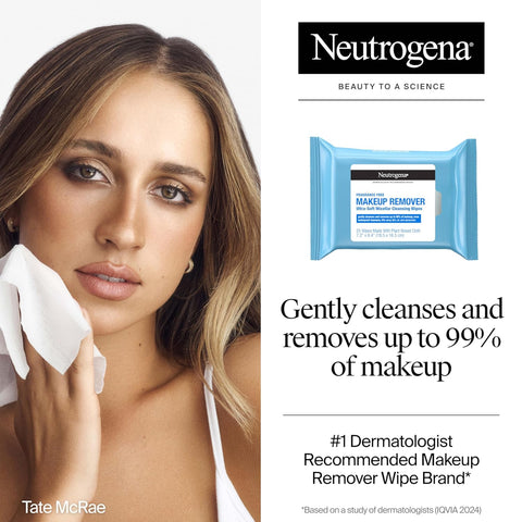 Neutrogena Fragrance-Free Makeup Remover Wipes, Daily Facial Cleanser Towelettes, Gently Removes Oil & Makeup, Alcohol-Free Makeup Wipes, 50 Count (2 Packs of 25)