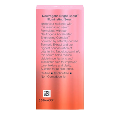 Neutrogena Bright Boost Illuminating Face Serum with Neoglucosamine & Turmeric Extract for Even Skin Tone, Resurfacing Serum for Face to Reduce Dark Spots & Hyperpigmentation, 0.3 fl. oz