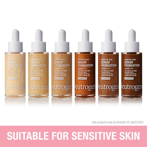 Neutrogena Healthy Skin Sensitive Skin Serum Foundation with Pro-Vitamin B5, Color Correcting & Pore Minimizing Liquid Foundation & Face Serum, Buildable Coverage, Medium/Deep 01, 1 oz (Pack of 2)