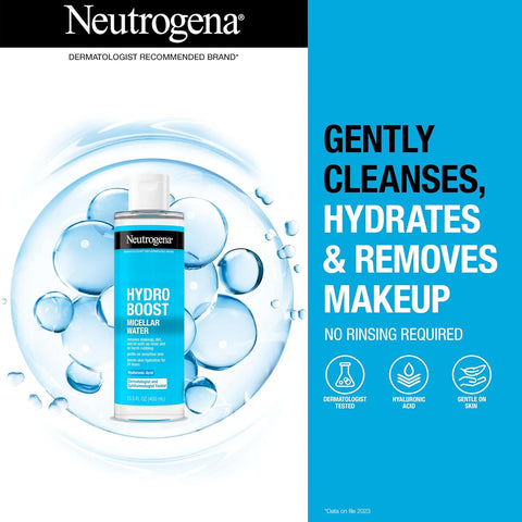 Neutrogena Hydro Boost Micellar Water with Hyaluronic Acid, Micellar Cleansing Water for Sensitive Skin, Removes Makeup, Dirt & Oil, Alcohol-Free, 13.5 fl oz