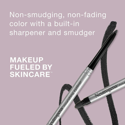 Neutrogena Nourishing Eyeliner Pencil, Built-in Sharpener for Precise Application and Smudger for Soft Smokey Look, Luminous, Nonfading and Nonsmudging Cosmic Black 10, .01 oz