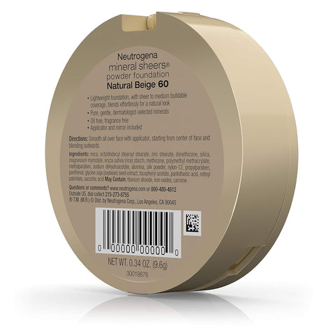 Neutrogena Mineral Sheers Powder Foundation, Natural Beige 60, 0.34 Ounce